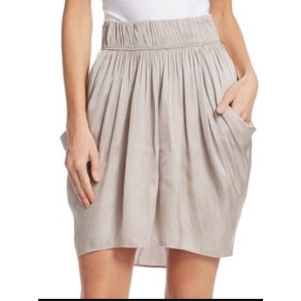 Halston‎ Heritage Draped Satin Skirt Mini Pleated Stone Cream Size Small